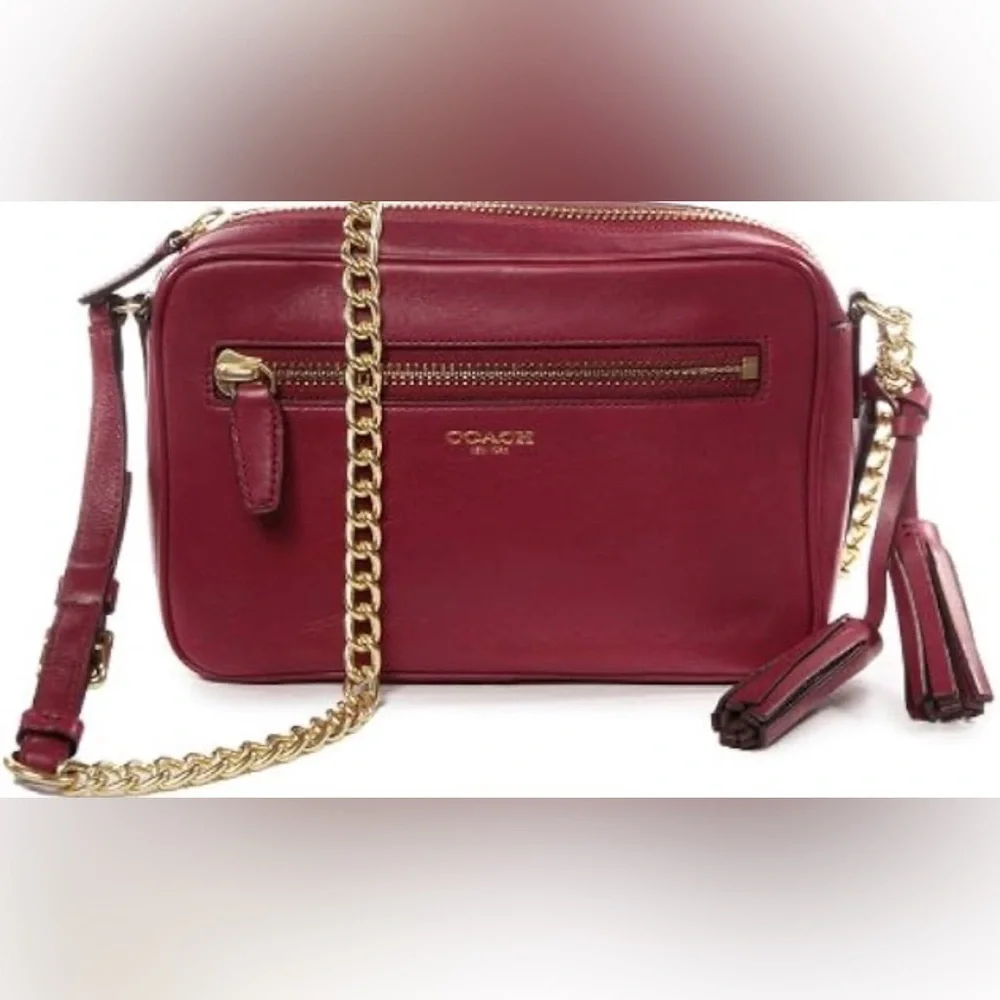Coach Burgundy Leather Crossbody Bag with Gold Chain