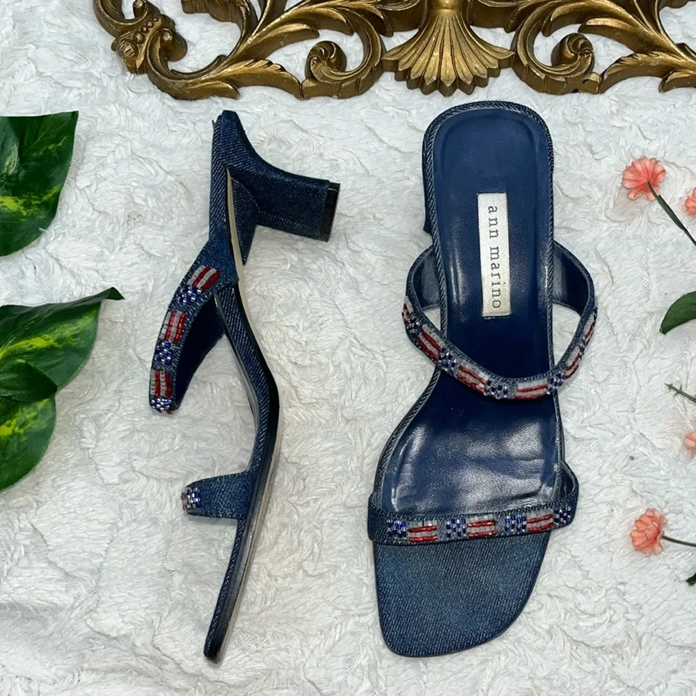 Y2K 90s Vintage American Flag Kitten Heel Sandals