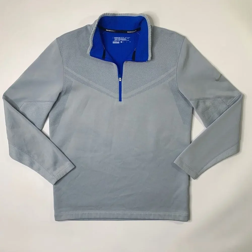 Nike Golf Sweatshirt Mens S Gray Blue Hypervis Therma Half Zip Cover Up Fleece