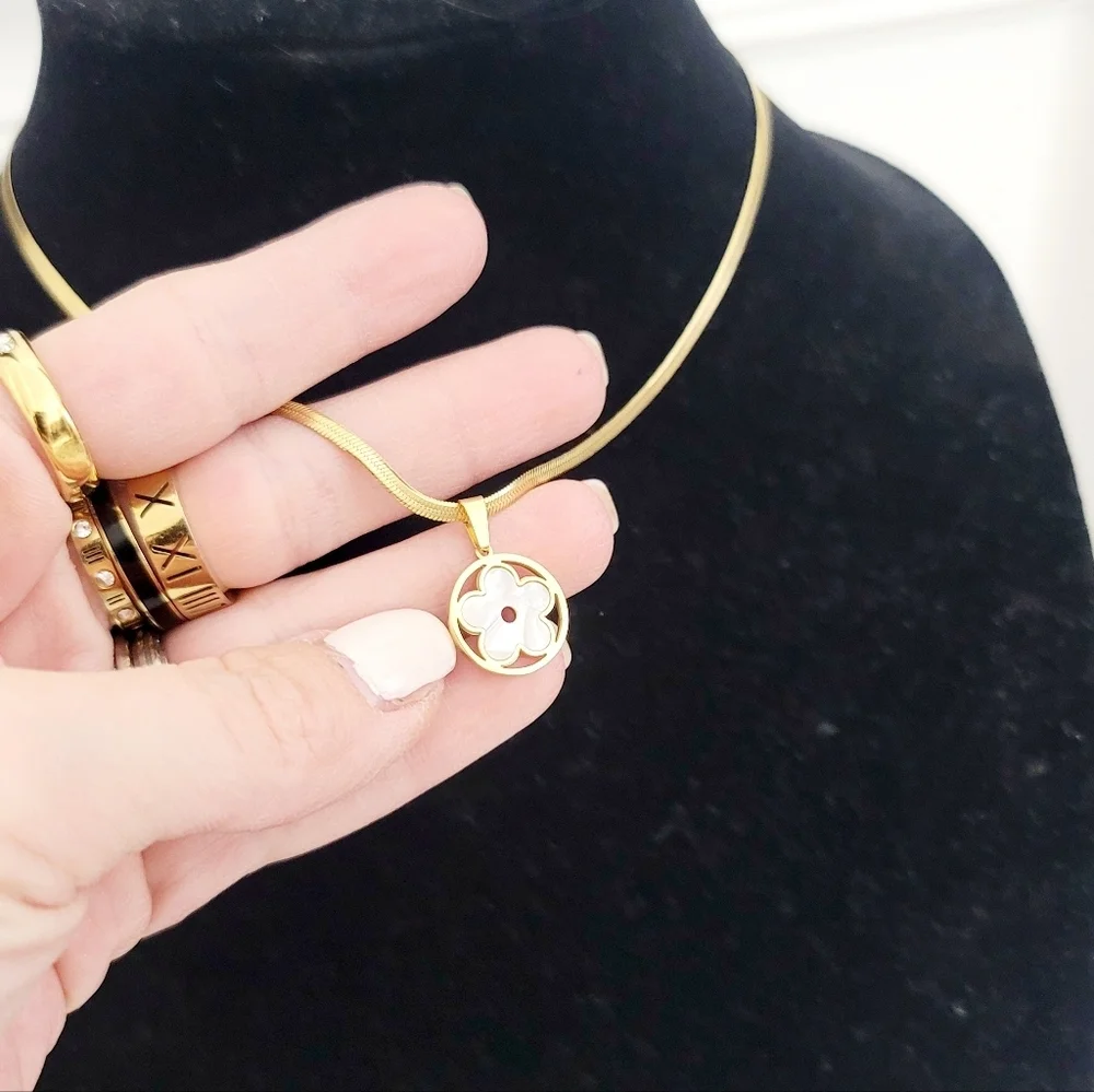 Stainless steel gold tone charm necklace new