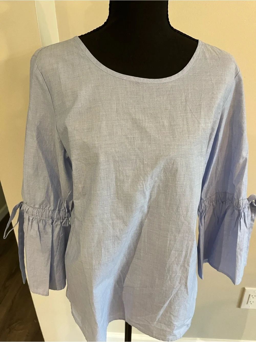 J. Crew Light Blue Bell Sleeve Tie-Detail Blouse