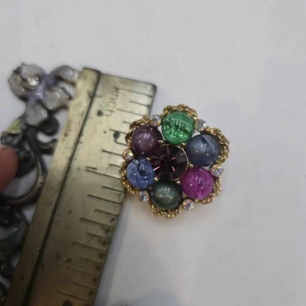 Vintage Kramer Fruit Salad Clip Earrings Lucite Cluster Beaded Gold Tone