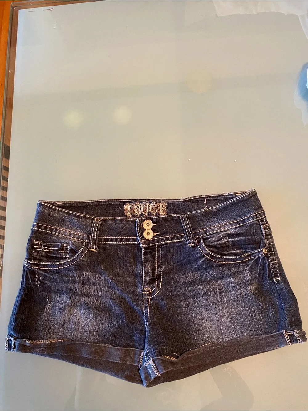 Truce Cute Dark Wash Denim Shorts - Women's