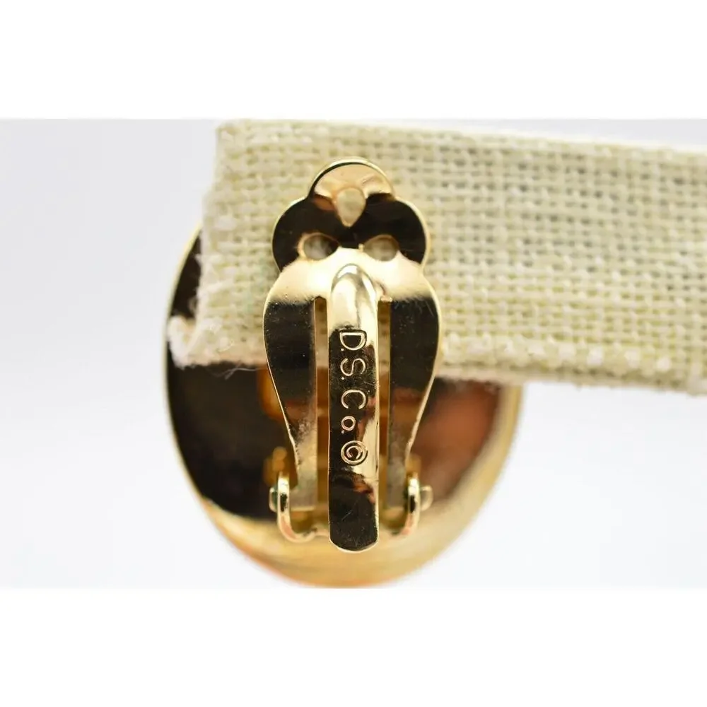 Swarovski Vintage Clip On Earrings Gold Black Enamel Chunky D.S. Co Signed BinAB