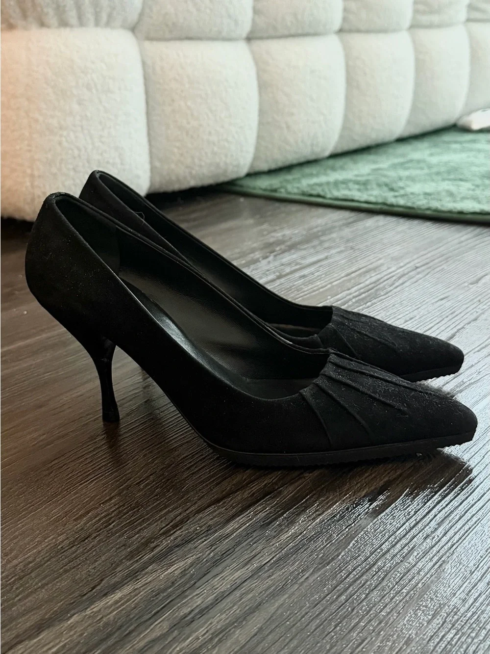 Prada Black Suede Pointed-Toe Stiletto Heels Pumps