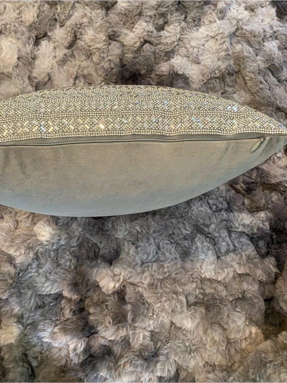 Embellished Rhinestones Square Throw Pillow - Silver & Gray