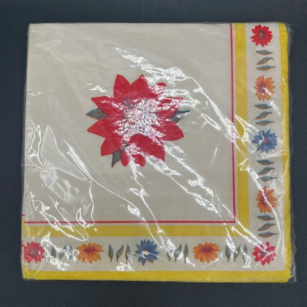 Vtg Beverage Napkins 20 ct Floral Flower Red Yellow Blue 18201 USA Wal-Mart NIB