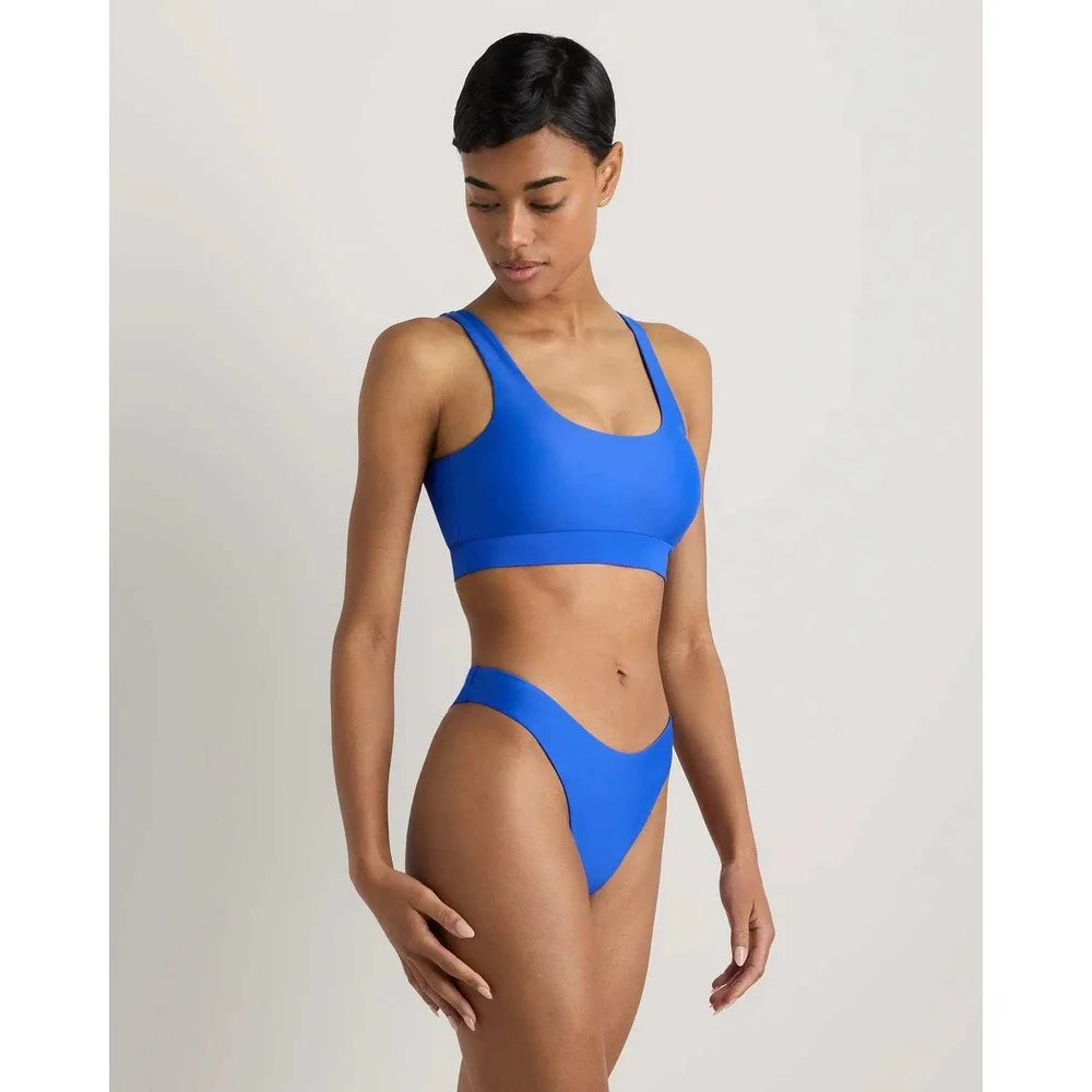 Quince Italian High Leg Bikini Bottom Electric Blue Swimwear Size M NEW
