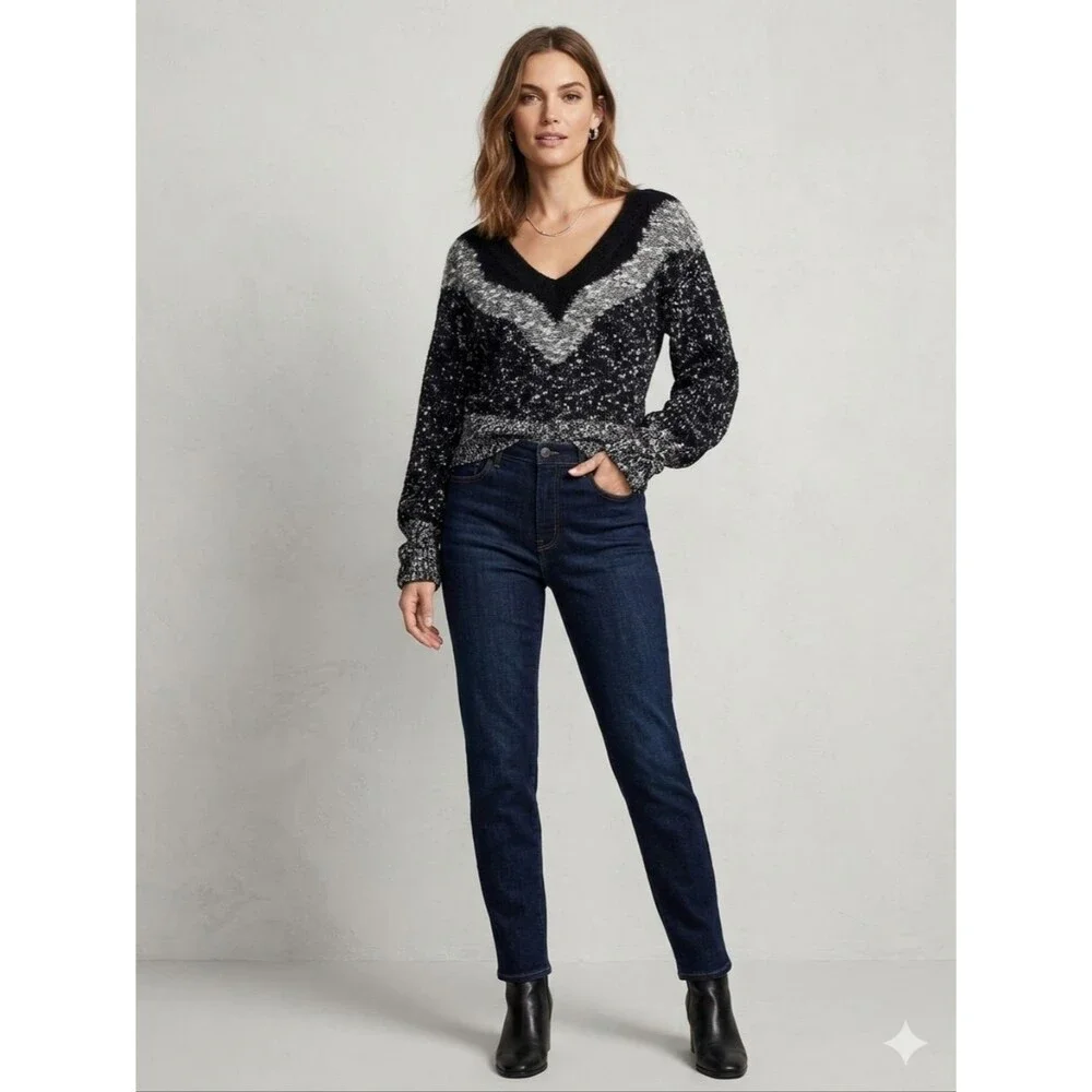 White House Black Market NWT Marled V-Neck Sweater Size S