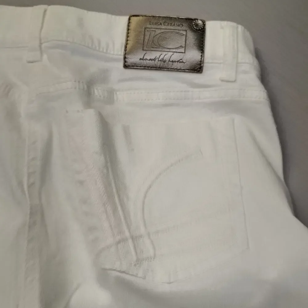 Luisa Cerano White Crop Capri Jeans Designer Women's Size 10 EU 40 Luxury 30x29