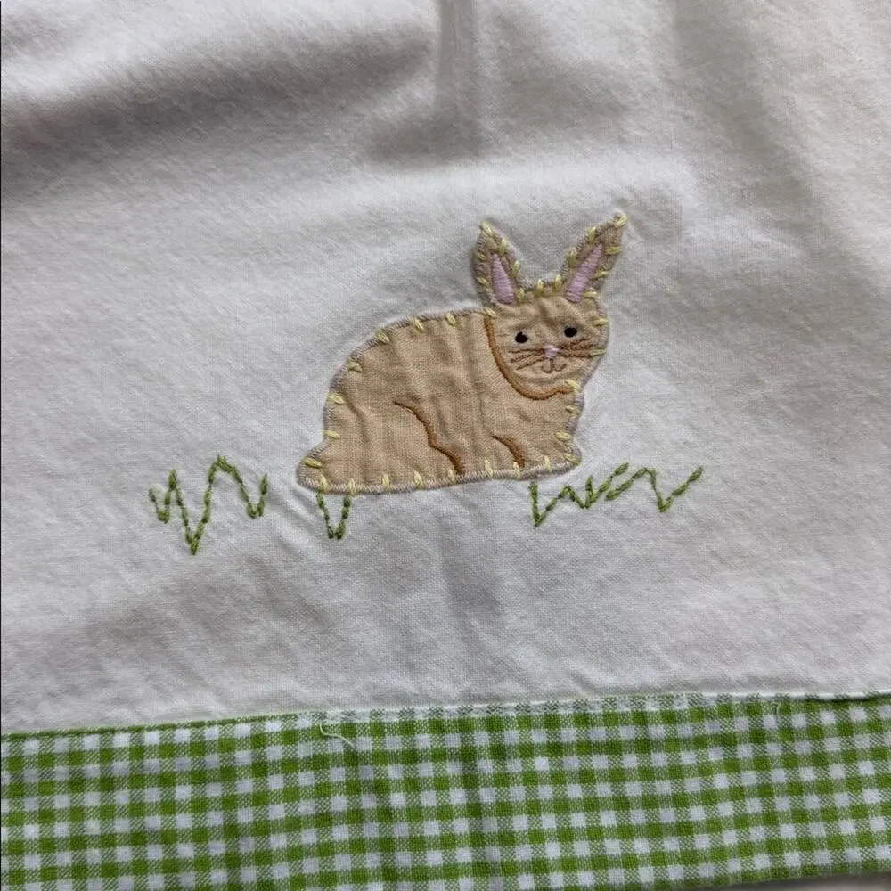 Pottery Barn Kids Easter Cotton Tablecloth Bunny Embroidered Square 60”x61”