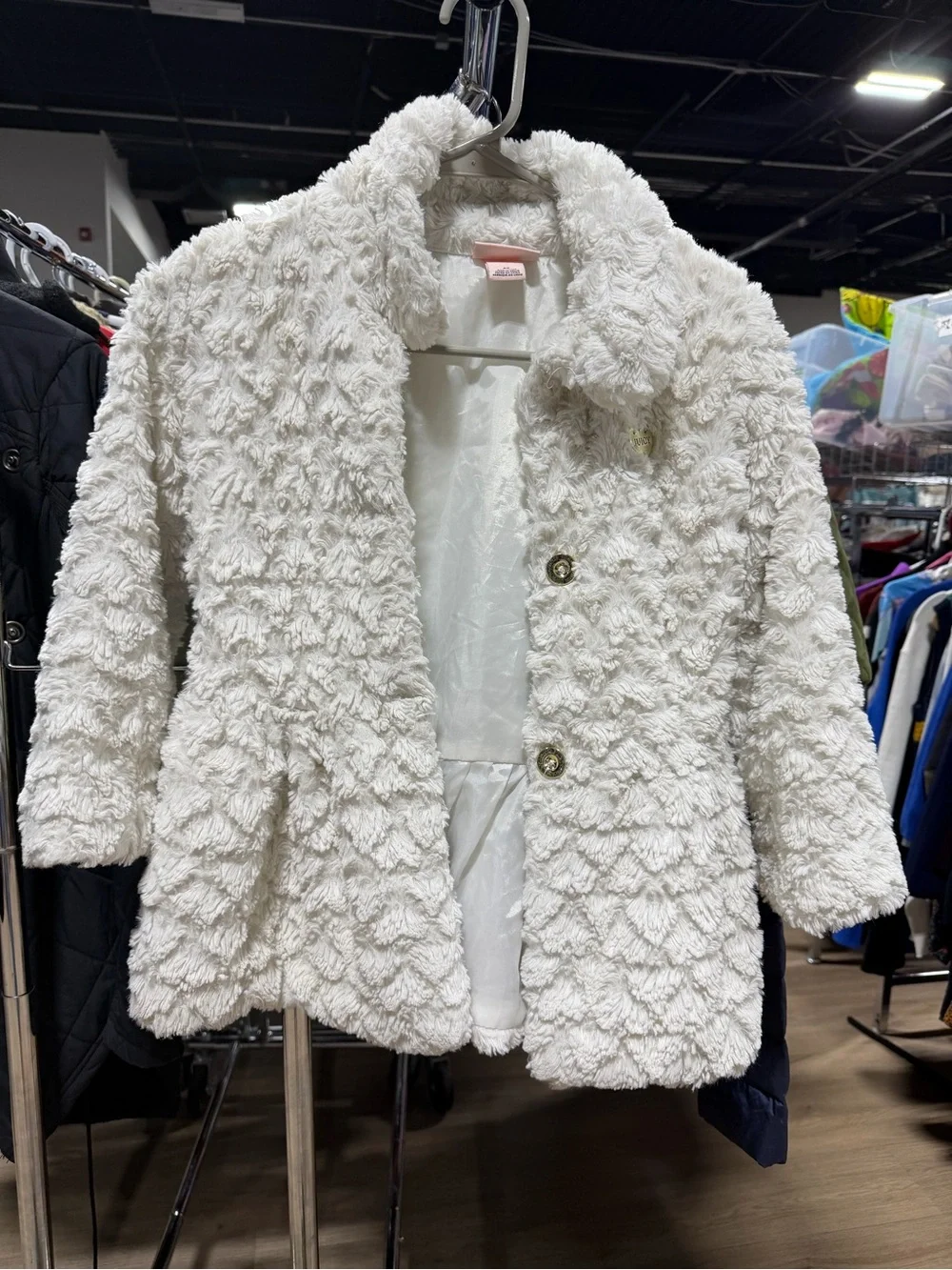 KIDS' LITTLE GIRL'S FAUX FUR PEPLUM JACKET IN IVORY