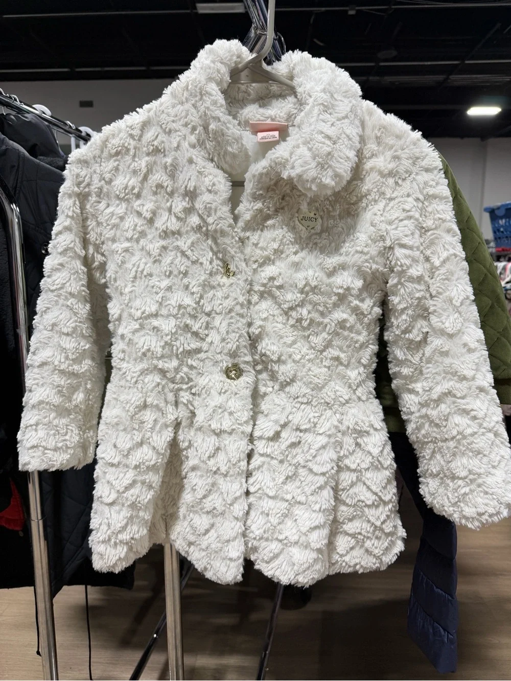 KIDS' LITTLE GIRL'S FAUX FUR PEPLUM JACKET IN IVORY