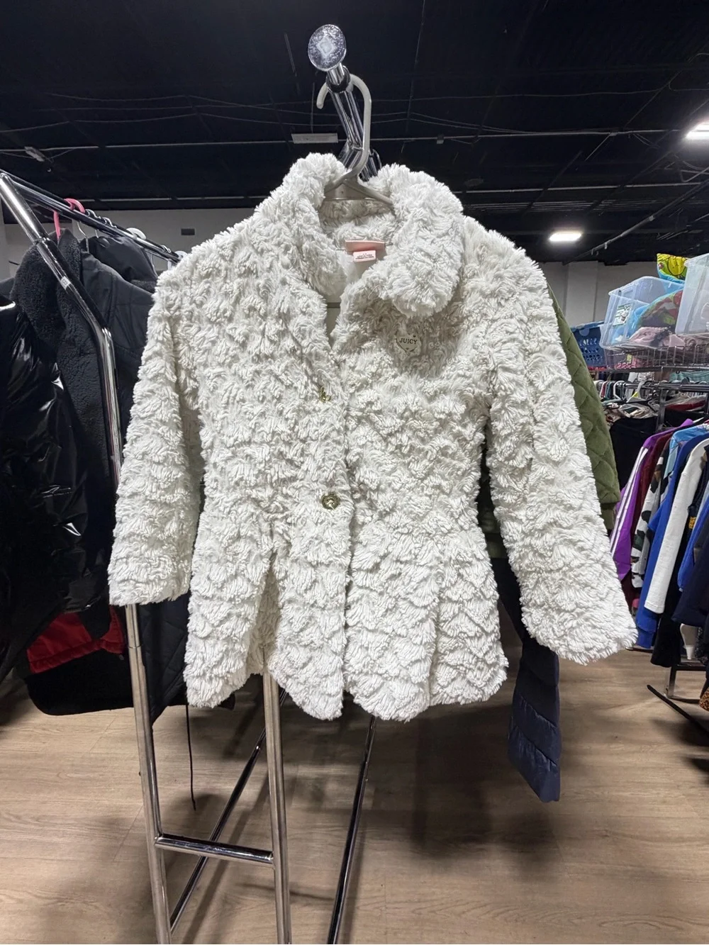 KIDS' LITTLE GIRL'S FAUX FUR PEPLUM JACKET IN IVORY