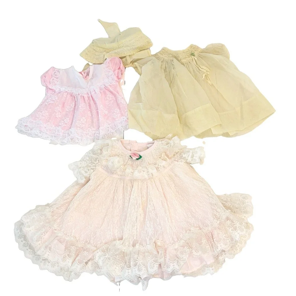 LOT of 3 Sweet Liberty Vintage Pink Lace Ruffle Dress Victorian Prairie Allison