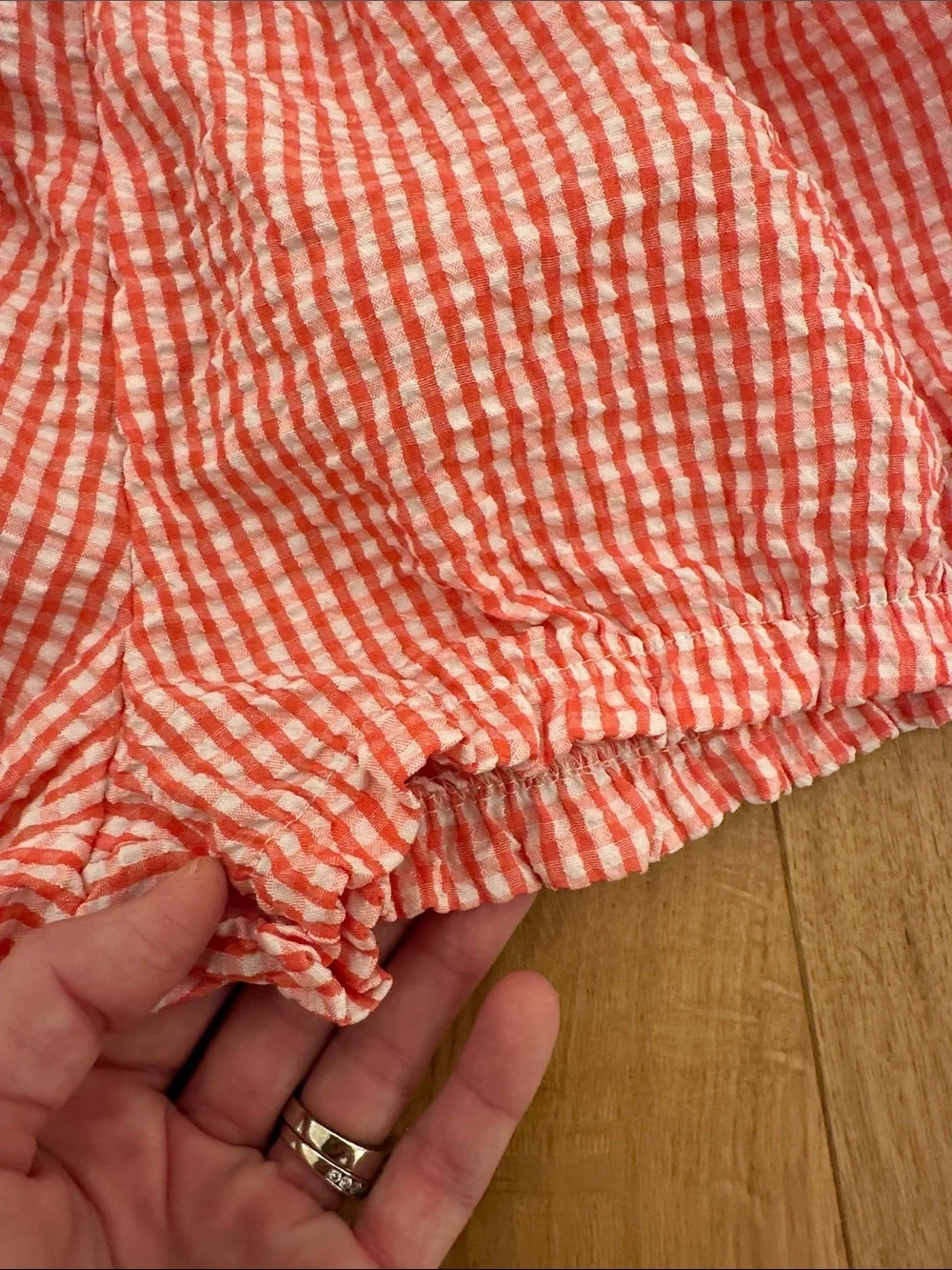 Altar’d State Gingham Ruffle Elastic Waist Shorts - Red & White XS