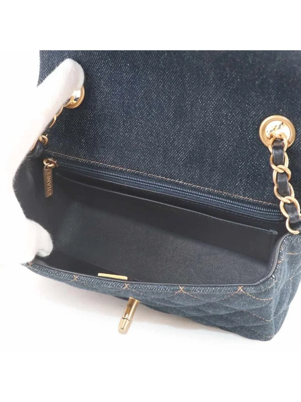 Chanel Mini Quilted Classic Chain Shoulder Bag Denim Dark Blue Gold