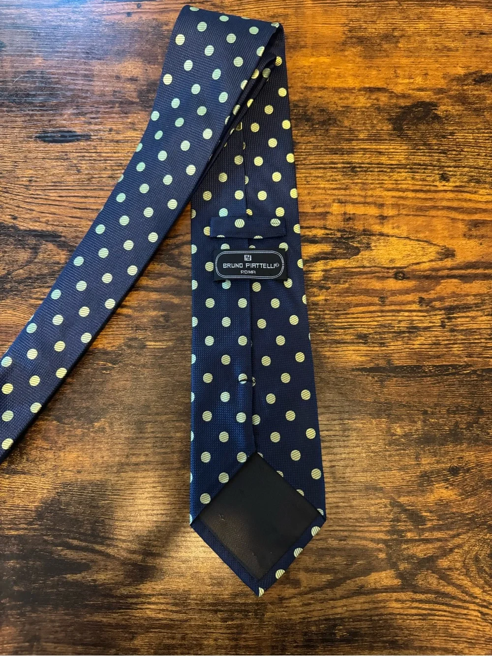 Bruno Piattelli Navy and Yellow Polka Dot Men's Tie 100% silk