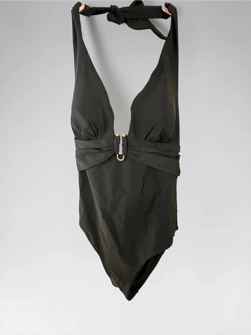 Shade & Shore Black Halter Swimsuit with Gold Charm