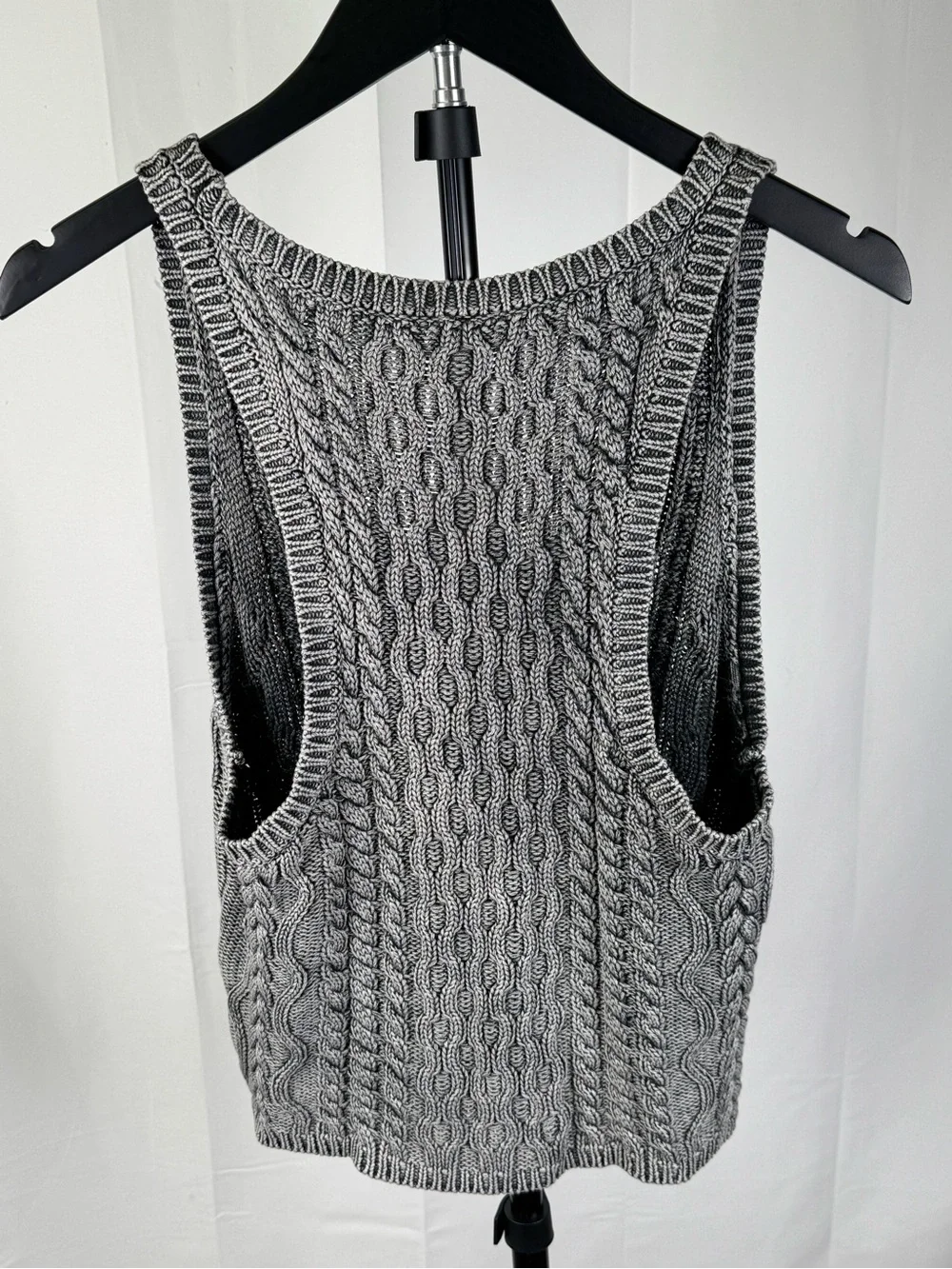 NWT Free People Cable Knit Sweater Tank Gray Cotton Scoop Neck Slouchy Top S