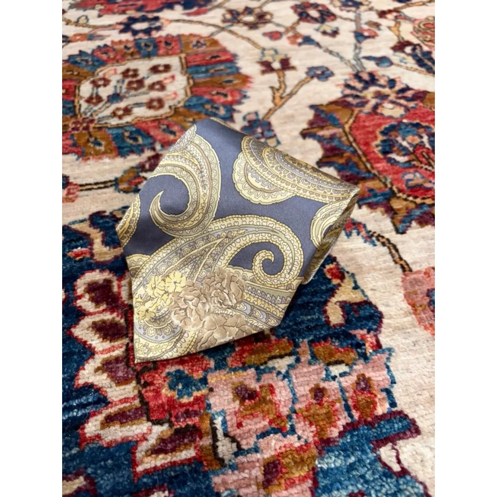 Karl Lagerfeld Italy Silk Tie Gray Gold Baroque Paisley Vintage Designer