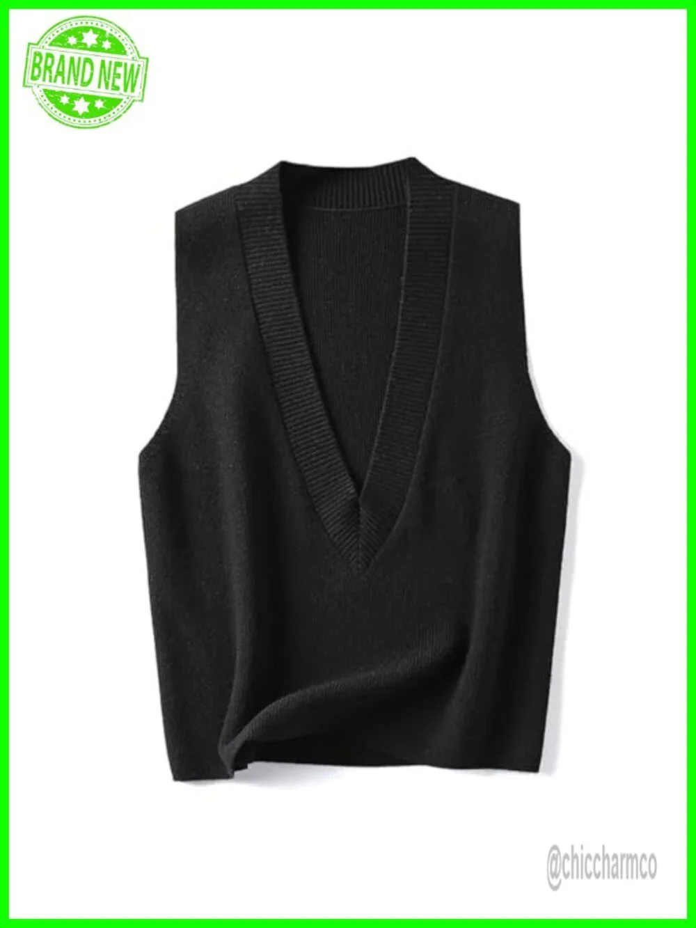 Women's V Neck Sleeveless Knit Sweater Vest Pullover Fall Layering Piece