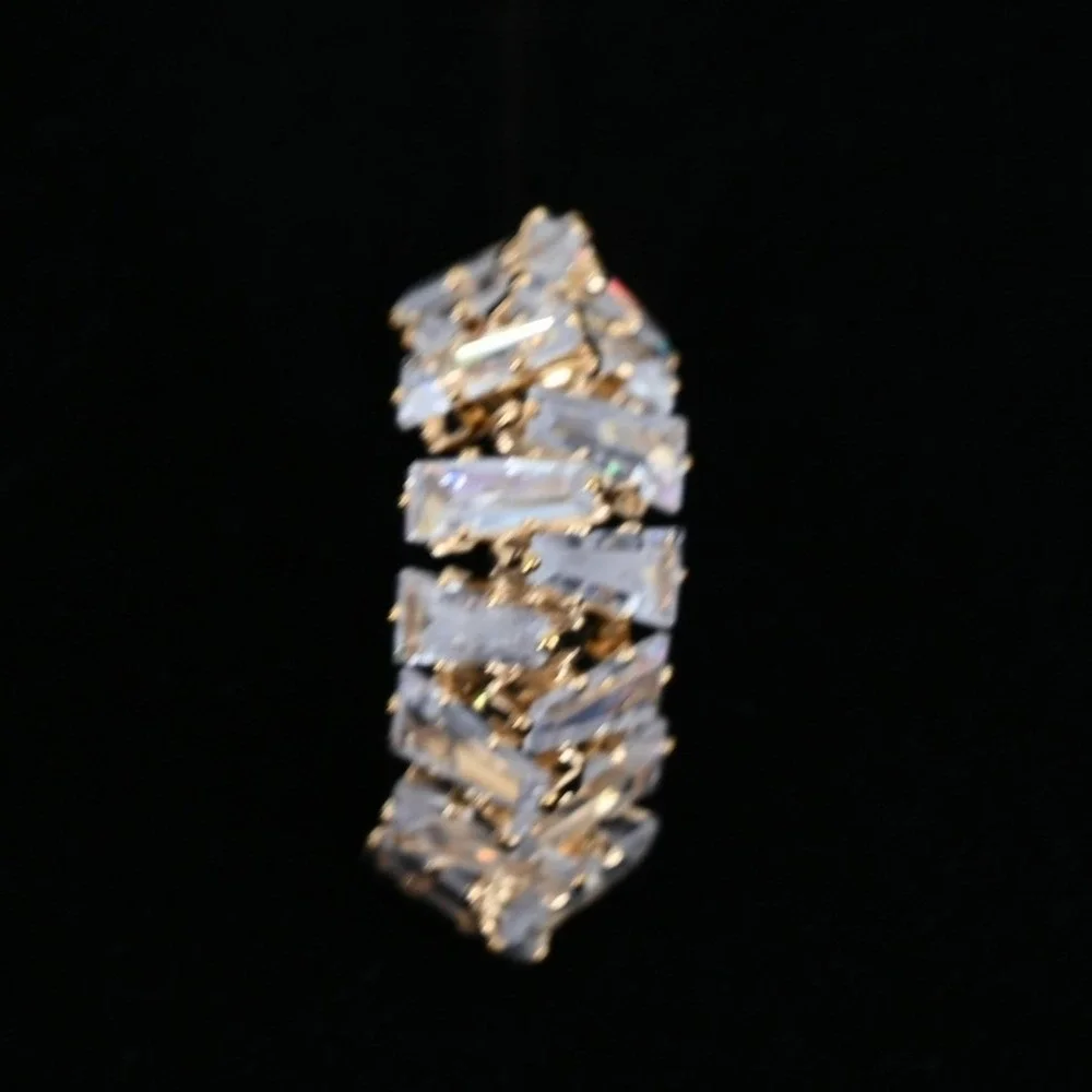 Badgley Mischka Gold Tone Baguette Cubic Zirconia Mosaic J-Hoop Earrings NWT