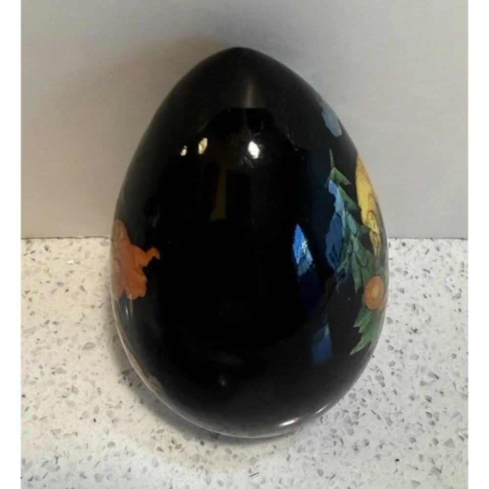 Vintage Russian Hand painted Lacquer Wooden Egg Fairytale Scene Signed 4