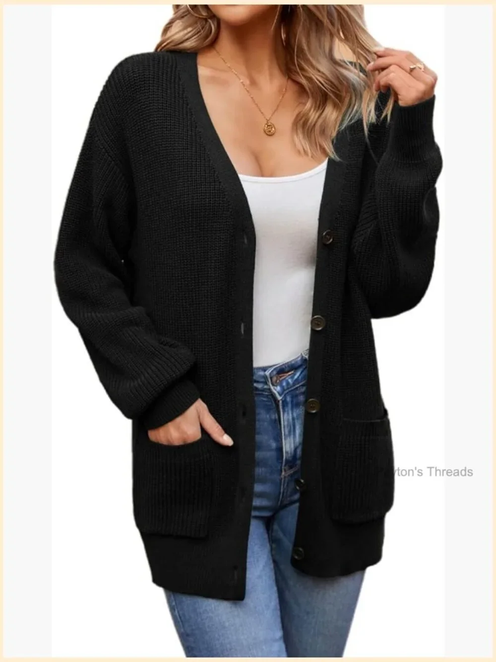 100% Cotton Oversized Cardigan Sweater with Pockets, Button Front