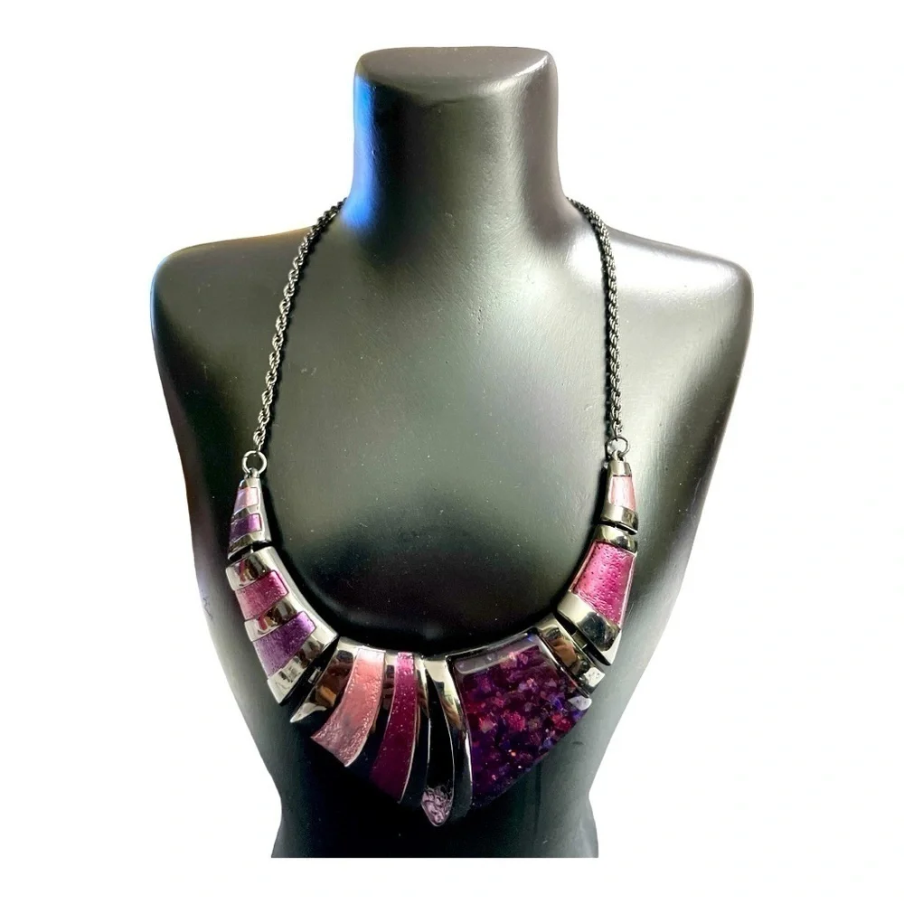 Designer inspired multi Purple epoxy coating crystal V shape Necklace