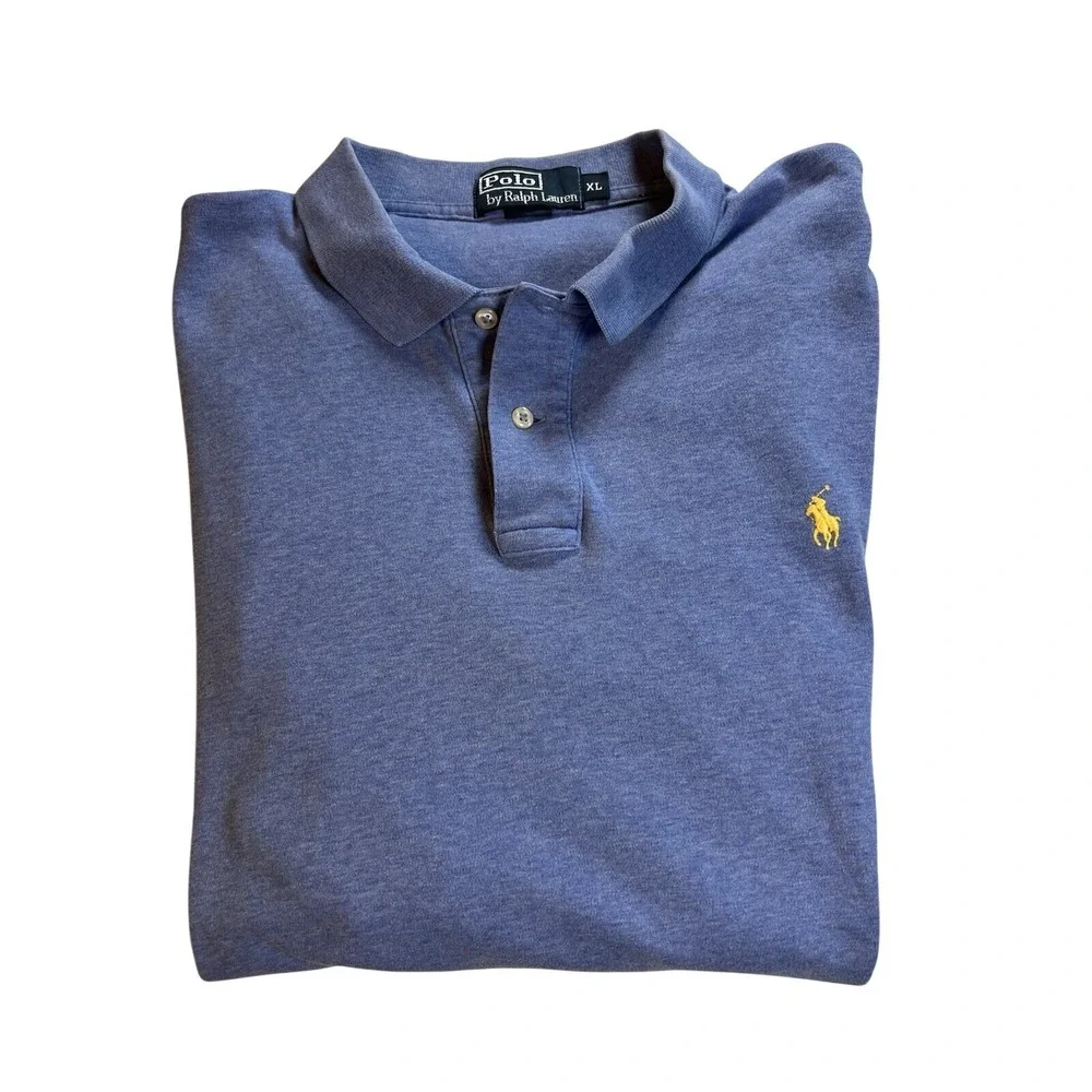 Polo Ralph Lauren Mens XL‎ Heathered Blue Short Sleeve Polo Shirt Yellow Pony
