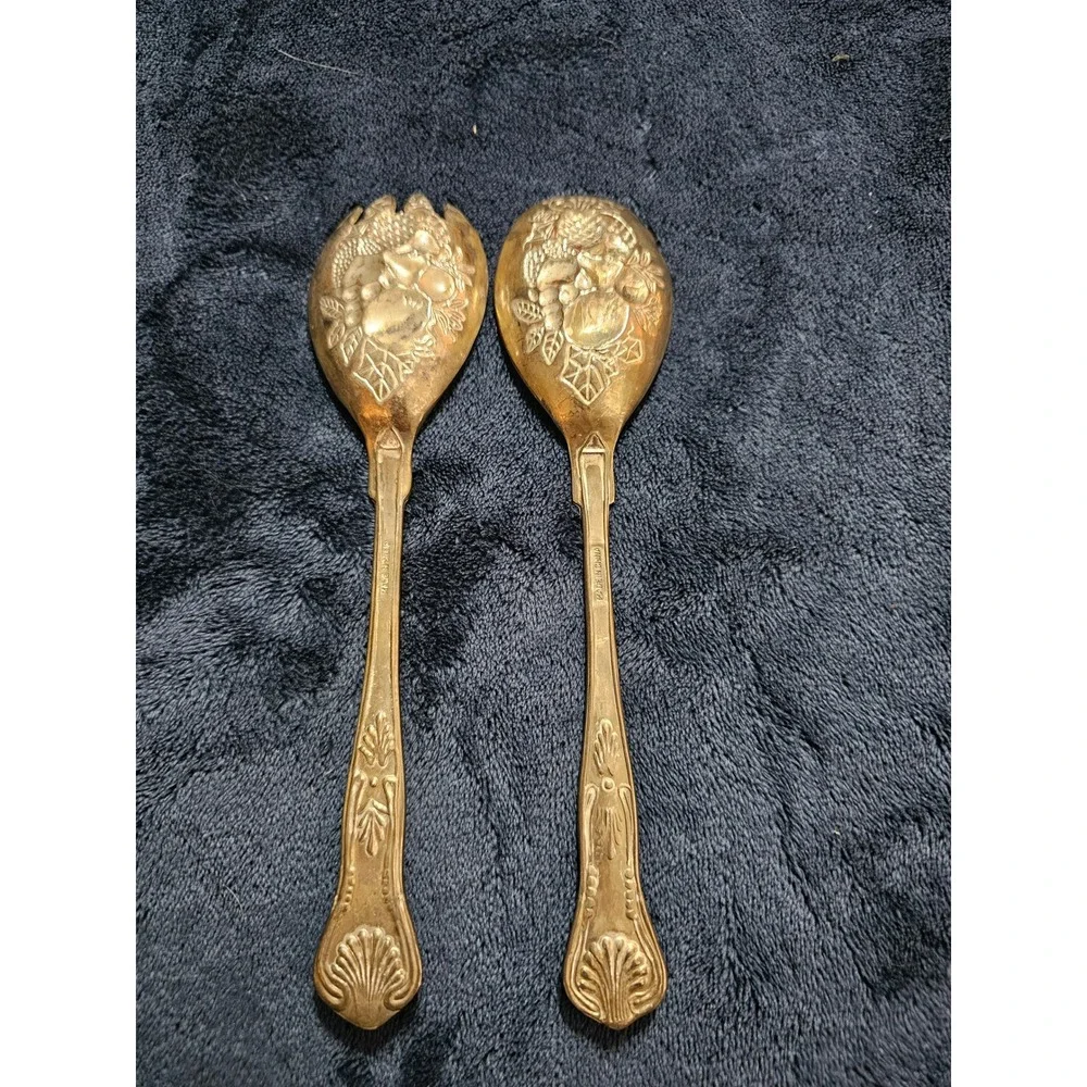 Vintage FB Rogers Large Ornate Silverplate Salad Serving Fork & Spoon from Italy