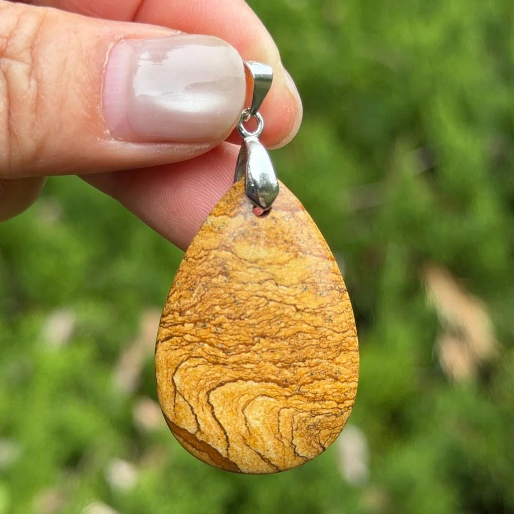 925 silver plated picture‎ jasper pendant 1448