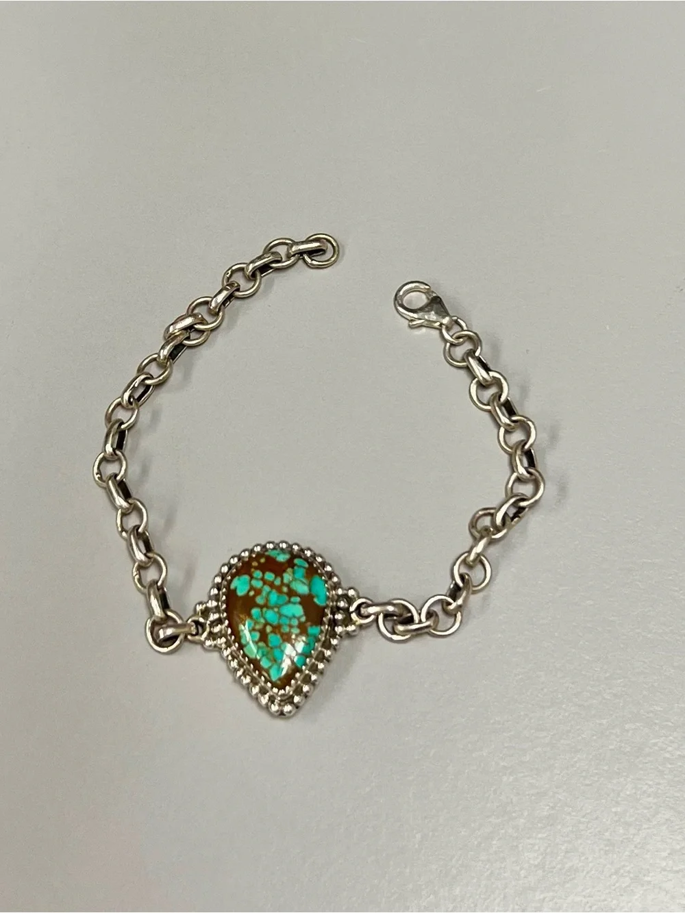 Sterling Silver #8 Turquoise Teardrop Chain Bracelet