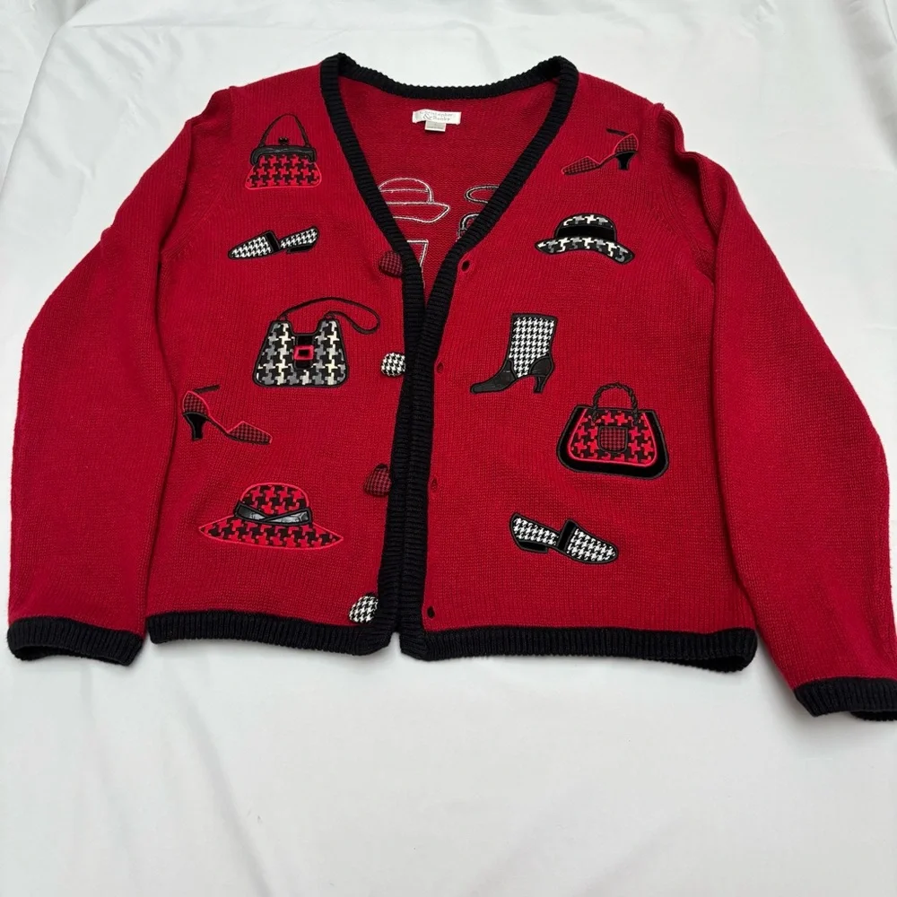 Christopher Banks vintage Knit Red Sweater with Purse Shoe Accents
