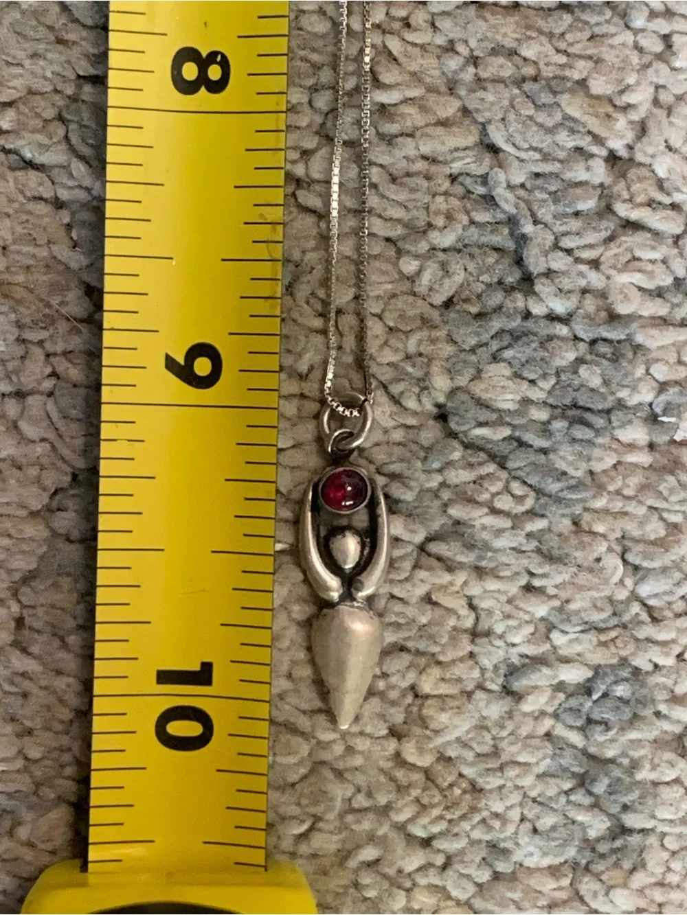 Sterling Silver Goddess Pendant Necklace with Red Cabochon
