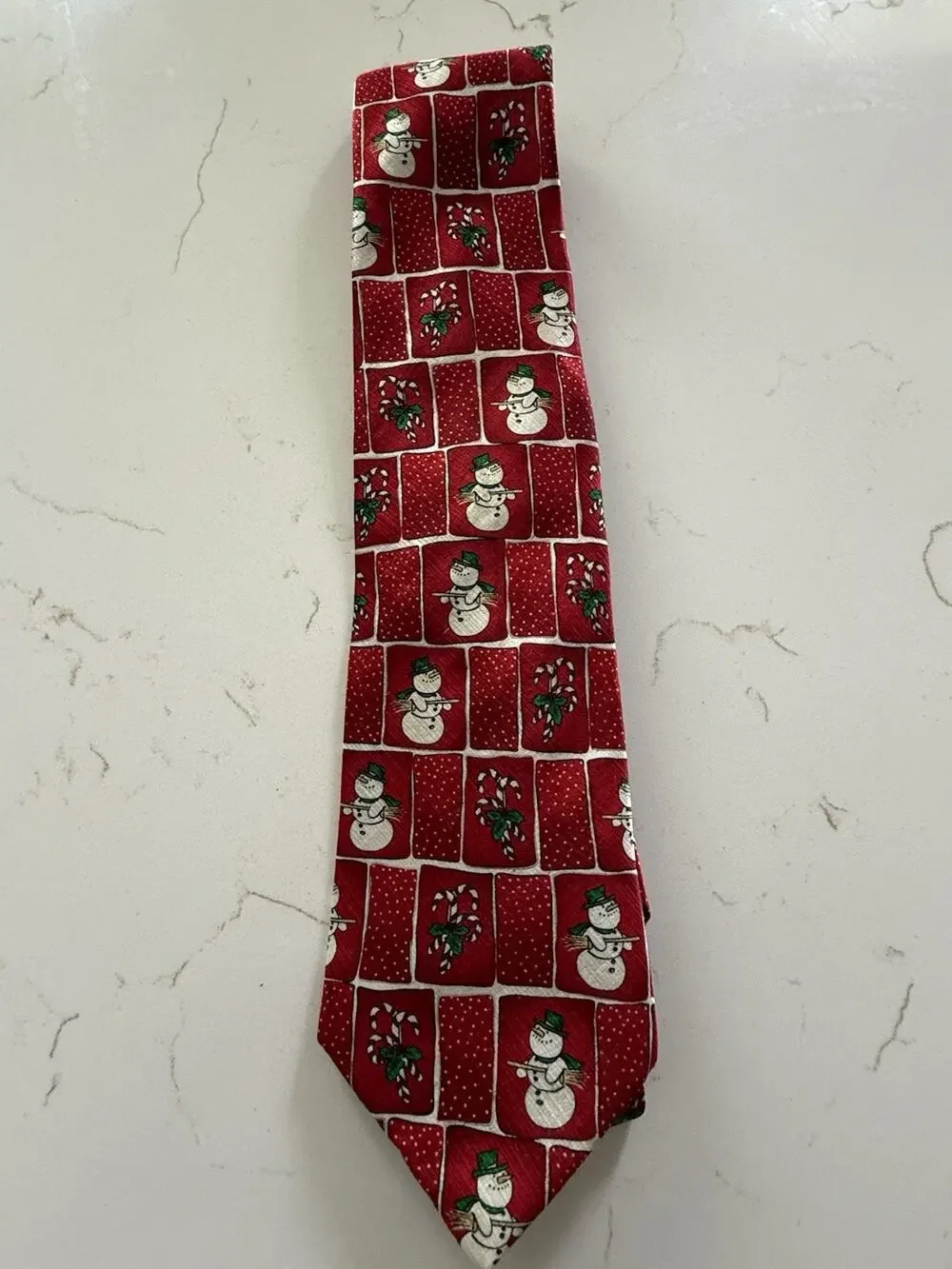 Nicole Miller New York 100% Silk Snowman Christmas Tie Holiday Whimsy Red