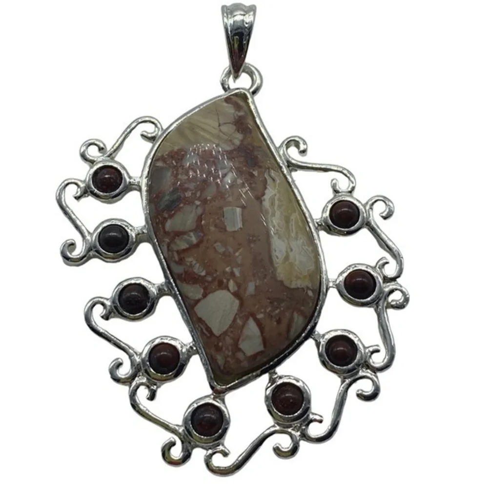 Rainbow Jasper Gemstone Sterling Silver 925 Pendant 2.5in