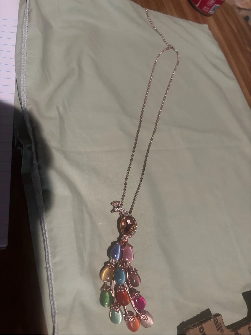 Multicolor Teardrop Pendant Necklace in Rose Gold Tone