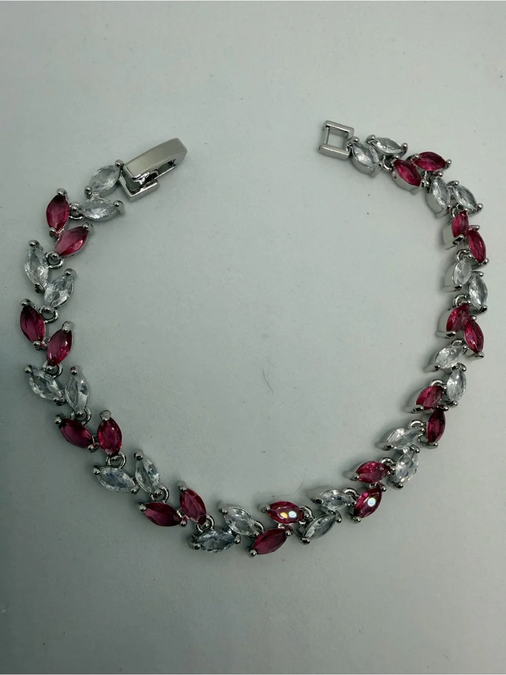Silver-Tone Pink & Clear Crystal Tennis Bracelet - Women Jewelry