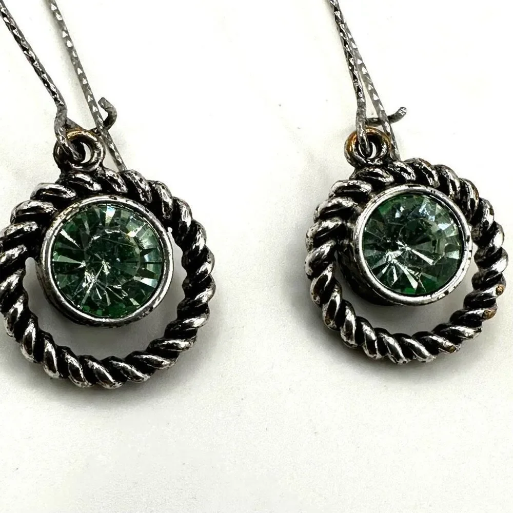 Silver green crystal dangling earrings or save