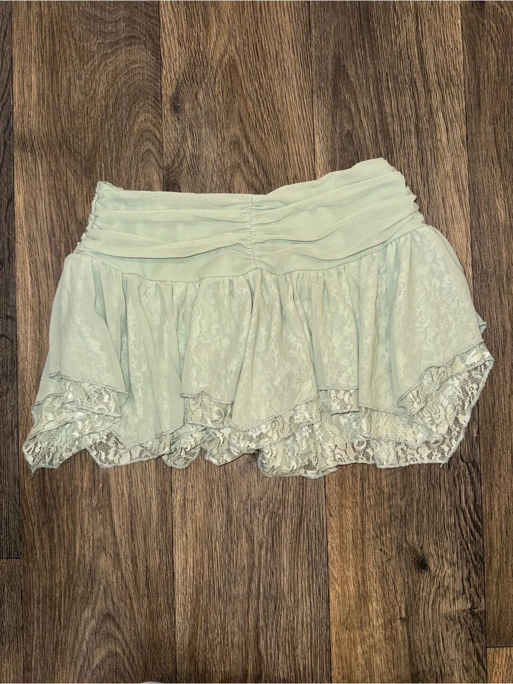 Sage Green Lace Ruffle Mini Skirt Skort