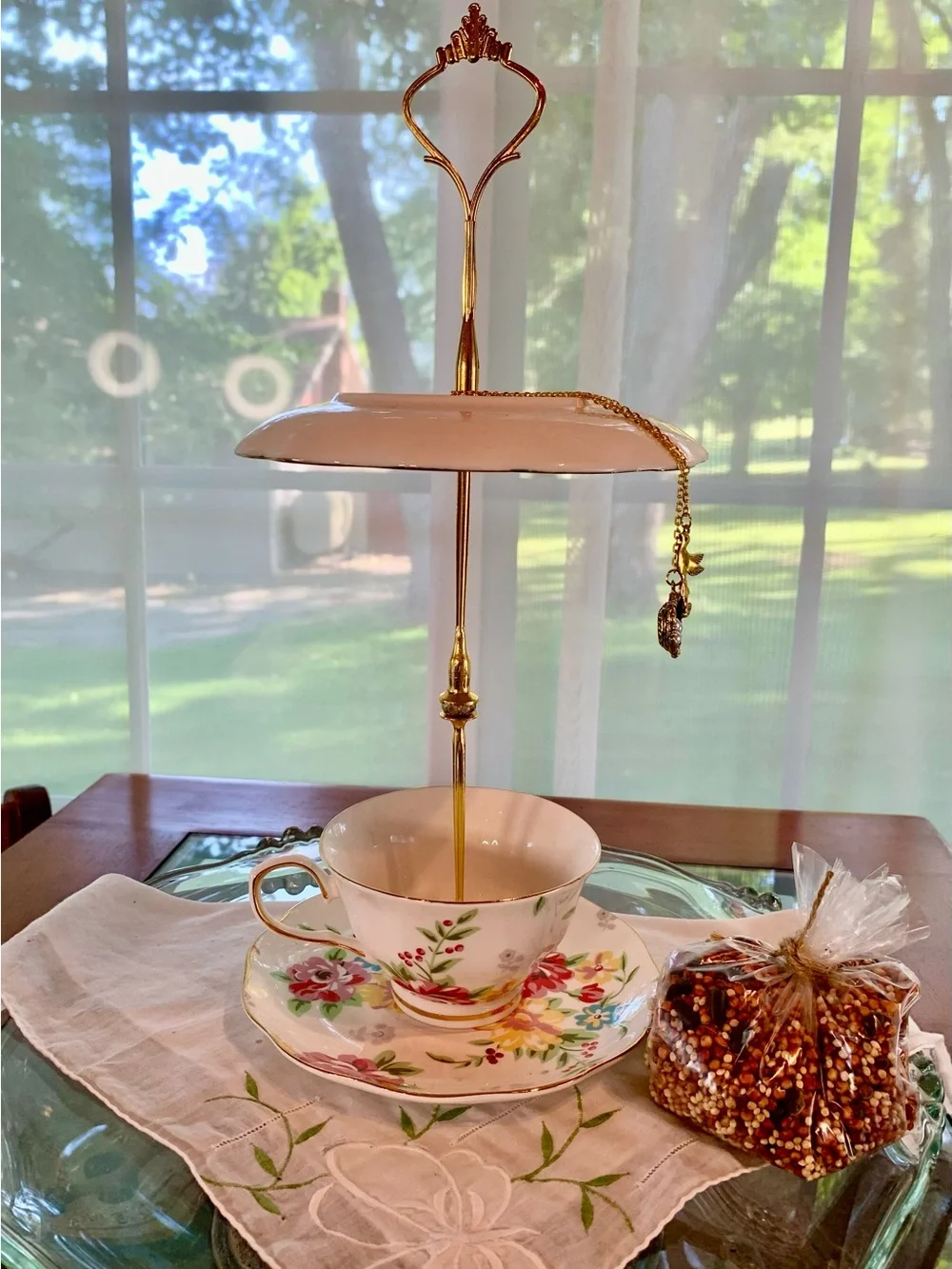 Vtg Tea Cup Hanging Bird Feeder