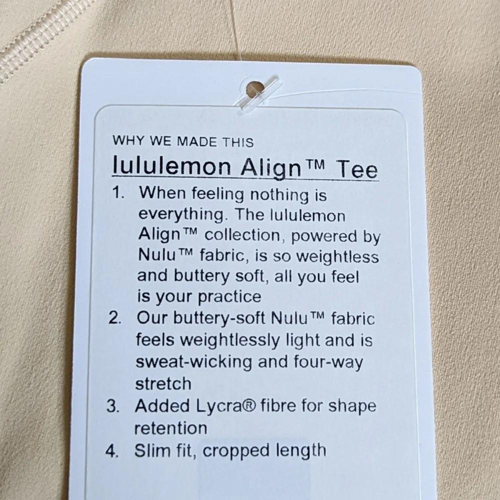 NWT Lululemon Align Tee Pale Nude Short Sleeve Top Size 8