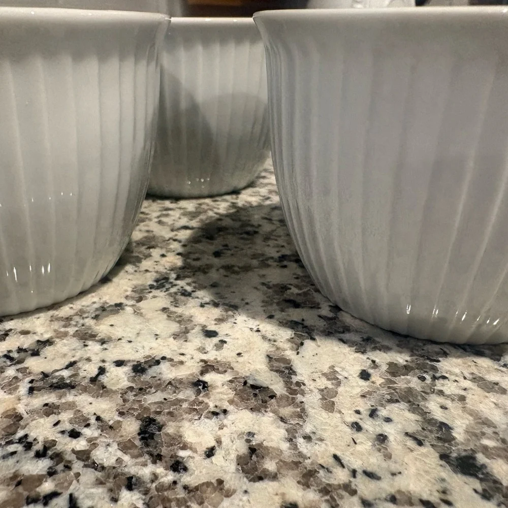 Sur La Table set of 10 classic White Ribbed Bowls