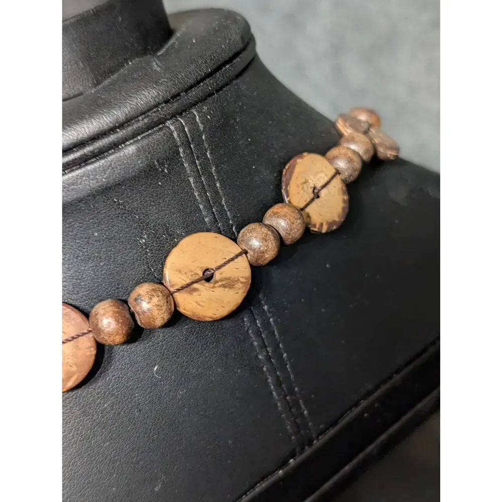 Coconut Shell Flower Designed Beaded Over The Head Necklace