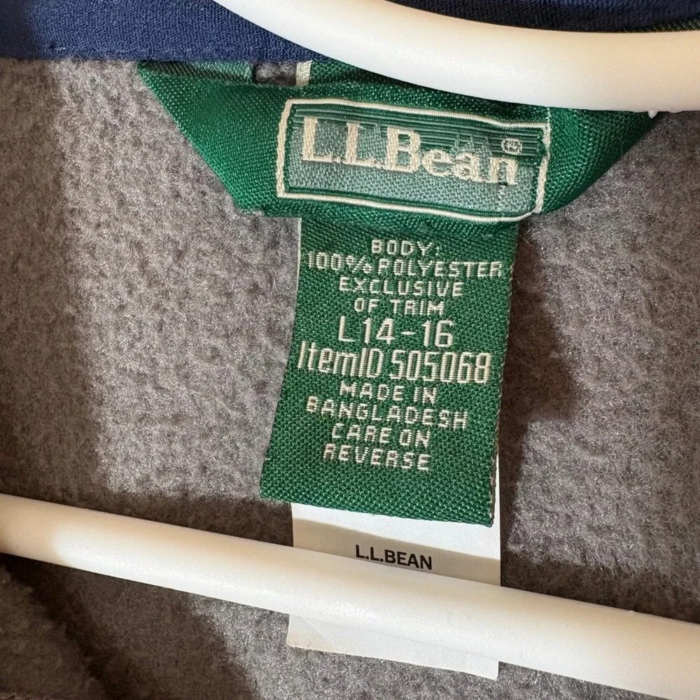 L.L. Bean Fleece Hooded Sweatshirt Zip Up Gray‎ Blue Size Large 14-16