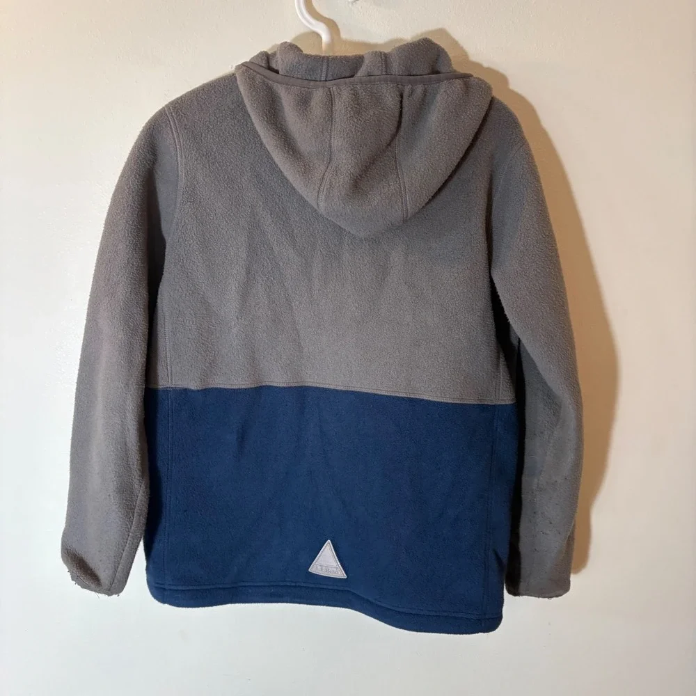 L.L. Bean Fleece Hooded Sweatshirt Zip Up Gray‎ Blue Size Large 14-16