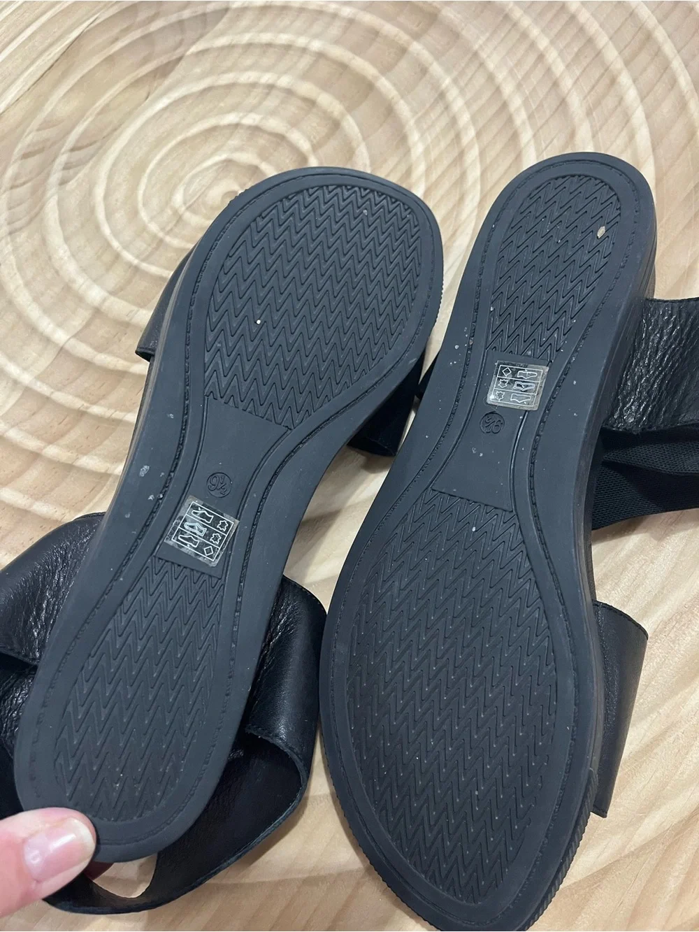 Eileen Fisher Black Leather Wide-Strap Slingback Sandals