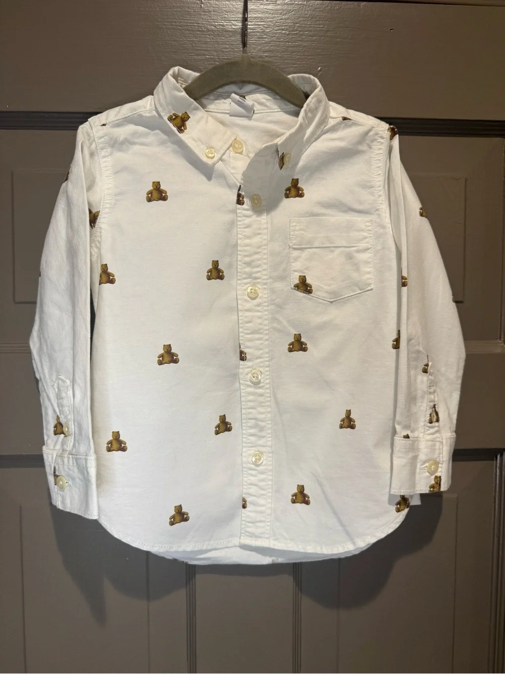 Gap Kids White Button-Up Shirt with Teddy Bear Print 3T